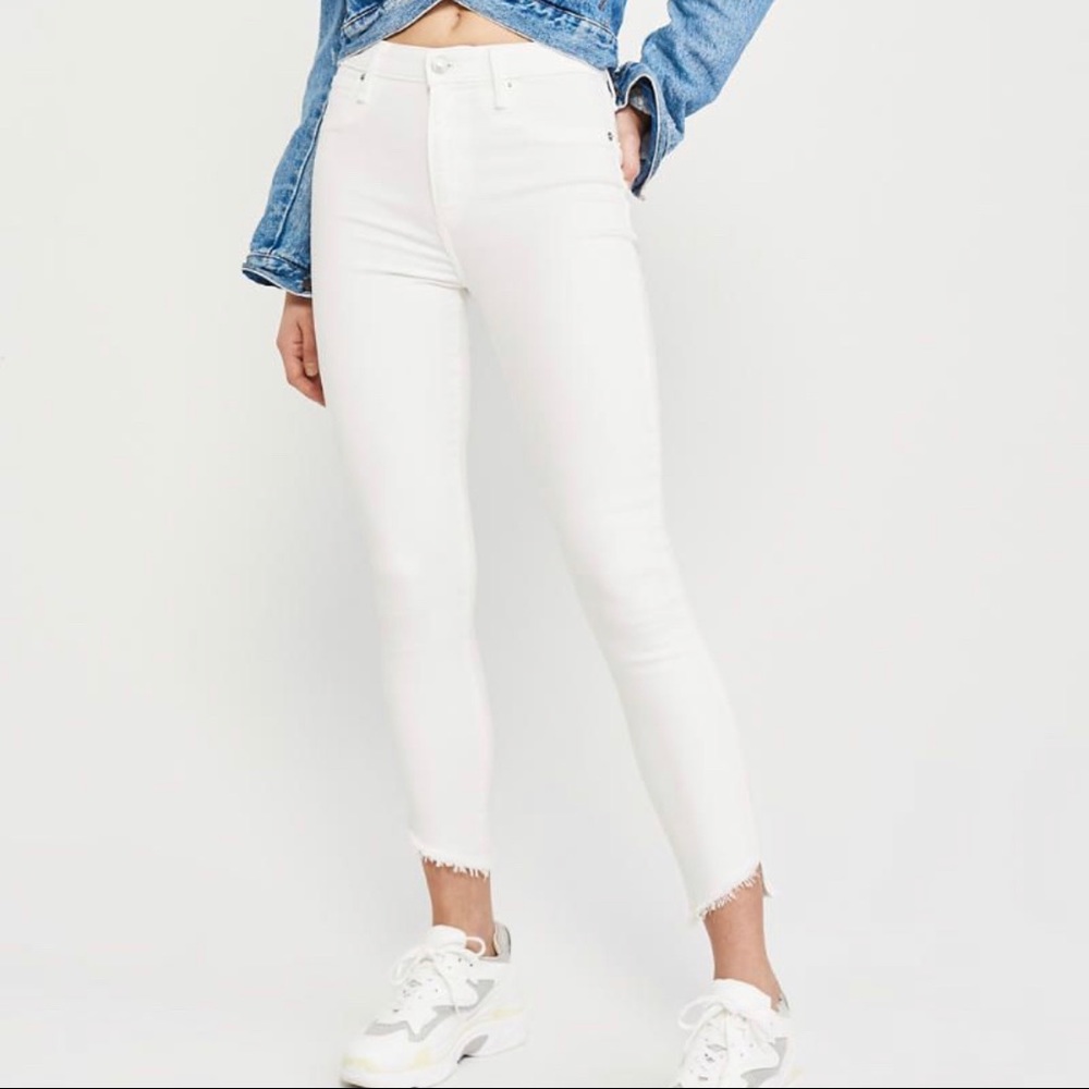 Abercrombie High Rise White Ankle Skinny Jeans